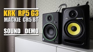 Video thumbnail for Mackie CR5 BT vs KRK Rokit 5 RP5 G3  ||  Sound Demo w/ Bass Test by DSAUDIO.review