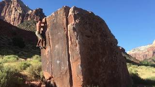 Video thumbnail de Drilled pocket problem, V2/V3. Zion National Park