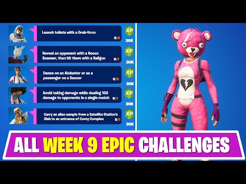 All Week 9 Epic Quest Challenges Fortnite - Launch toilets, Carry an alien sample, launchpads