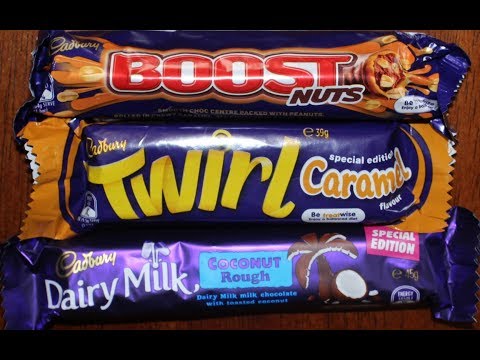 Cadbury: Boost Nuts, Twirl Caramel & Coconut Rough Candy Bar Review