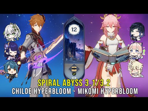 C0 Childe Hyperbloom w Nahida and C0 Mikomi Hyperbloom - Genshin Impact Abyss 3.1 - Floor 12 9 Stars
