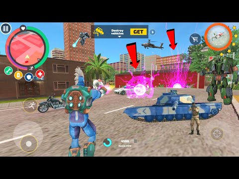 Rope Hero: Vice Town (Pink Gamma Energy Gun) BFG Heavy Guns Destroy Vehicle - Android Gameplay HD