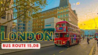 🎄 London's Magical Christmas Bus Ride: Trafalgar Square to Stratford at Dusk | Bus 15 & D8