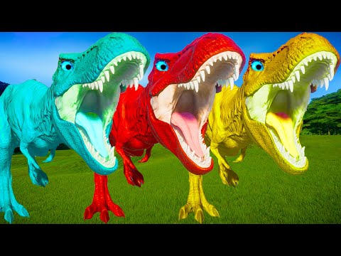 T Rex Color Pack vs Allosaurus, Spinosaurus, Indominus Rex - Jurassic World Evolution Dinosaur Fight