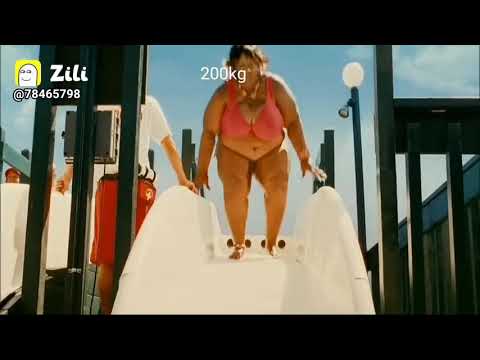 Fat woman funny sliding