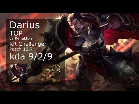 Darius vs Renekton Top - KR Challenger 9/2/9 Patch 10.7 Gameplay // [롤] 다리우스 vs 레넥톤 탑