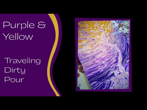 (25) Purple and yellow Traveling Dirty Pour -  acrylic pour.