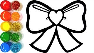 Glitter Bow Ribbon Heart coloring and drawing Painting &amp; How to draw for kids