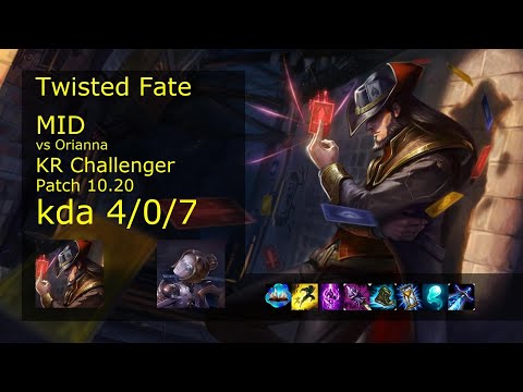 Twisted Fate Mid vs Orianna - KR Challenger 4/0/7 Patch 10.20 Gameplay // [롤] 트위스티드 페이트 vs 오리아나 미드