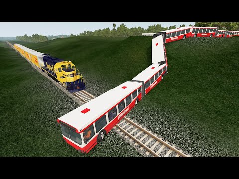 Long Articulated Bus Accident on Rail #34 - Beamng.Drive | Dancing Cars