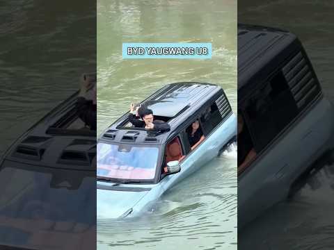 BYD yuagwang u8 is acting like a boat in water. BYD can swim in water. BYD launch new special car u8