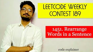 YouTube video '1451 Rearrange Words in a Sentence || Weekly Contest 189  || LEETCODE'