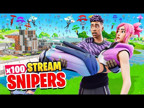 TRY TO SURVIVE vs 100 Stream Snipers with My Girlfriend! (Fortnite)