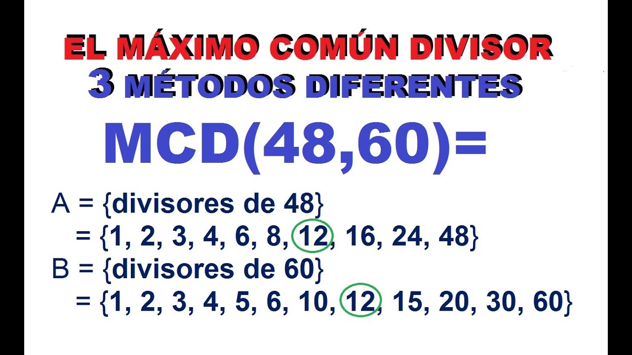 (2) Máximo Común Divisor (MCD) de 48 y 60. Por Tres (3) métodos de Solución..