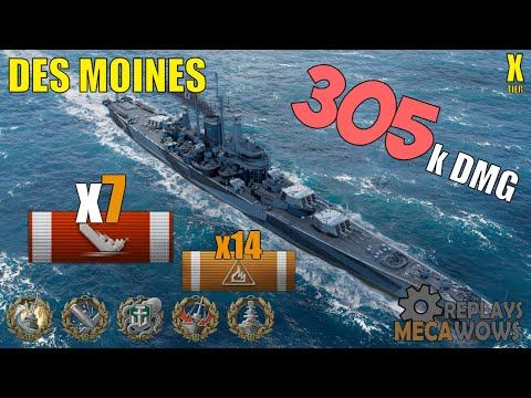 Des Moines 7 Kills & 305k Damage | World of Warships Gameplay