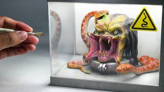 Diorama of Predator Trapped in a Snake Venom Laboratory