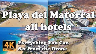 Playa del Matorral beach Fuerteventura all hotels from Drone in 4K