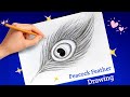 Very Easy Peacock Feather Drawing | How To Draw Peacock Feather Drawing | Pencil Drawing Feather
