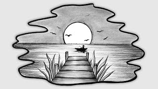 How to Draw a Peaceful Lake Scenery - Super Easy Pencil Drawing for Beginners