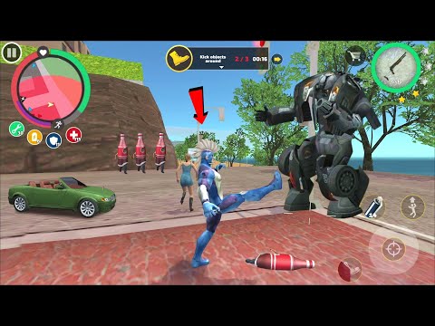 Rope Hero Vice Town (Rope Hero Kick Police Car Robot) Rope Hero throw freeze grenade - Gameplay HD