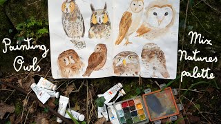 Mixing my own gouache paints ✨ + Painting Owls in sketchbook