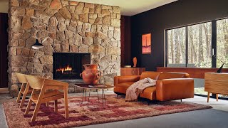 Modern country house winter ambience | Unwind with soothing jazz piano music + a crackling fireplace