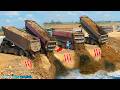 Great Action Landfilling Operation Heavy Dump Truck Unloading Stone Soil, Dozer KOMATSU D58P Pushing DEFAULT Thumbnail