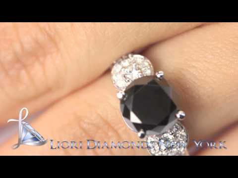 BDR-186 - 4.65 Carat Certified Natural Black Diamond Engagement Ring 14k White Gold