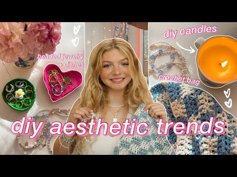 making pinterest & tiktok DIY TRENDS!! crochet tote bag, candles, beaded jewelry, ring dish & more!