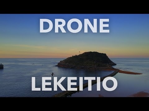 Lekeitio 's beach sunset 4K from the air by drone DJI Mavic pro ( Basque Country)
