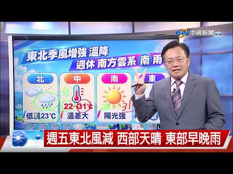 【立綱氣象報報】今晚東北風增強 中部以北氣溫略降│中視晚間氣象 20260908