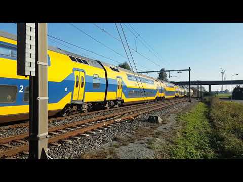 toot! NS VIRM 9575 + NS VIRMm 8614 Speeding By A Dutch Railroad Crossing
