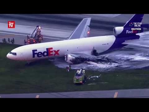 FedEx plane catches fire in Florida, pilots escape