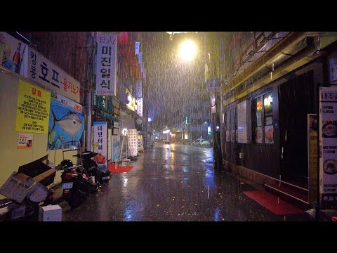 4K Heavy Rain Sound in Seoul: 2 AM Night Walk (No Talking)