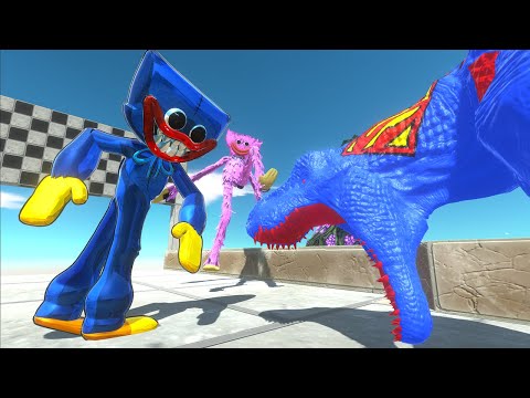 Huggy Wuggy and Kissy Missy Speed Race Championship T-rex Vs Marvel Comics Jurassic World Evolution