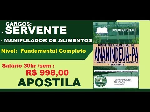 Baixar Apostila Concurso Prefeitura de Ananindeua PA 2019  Manipulador de Alimentos e Servente