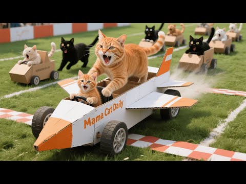 Ginger and Mama Cat Compete in a Paper Car Building Contest and Win First Place in the Race 🏆🚗