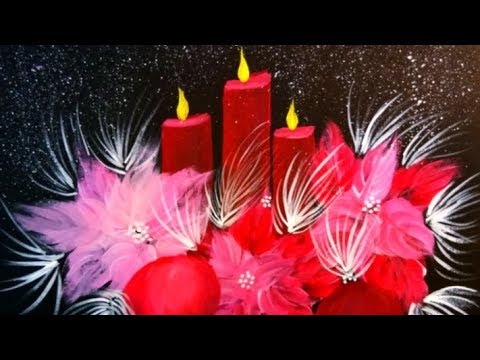 Christmas Candles｜Simple christmas Acrylic Painting tutorial on Canvas Step by Step ｜Satisfying