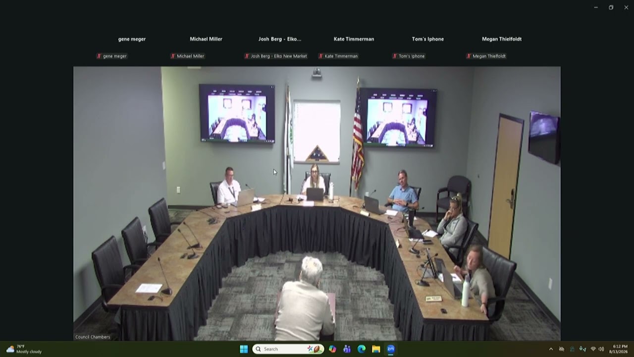 Elko New Market City Council Meeting - August 13, 2026