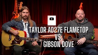 Video thumbnail for Taylor AD27e Flametop vs. Gibson Dove: The Acoustic Sound of Maple by Alamo Music Center