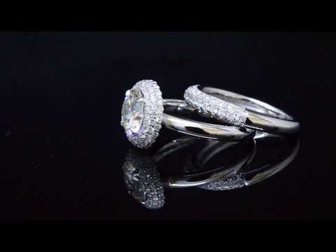 Natural Round Cut Halo Micro Pave Diamond Engagement Bridal Set