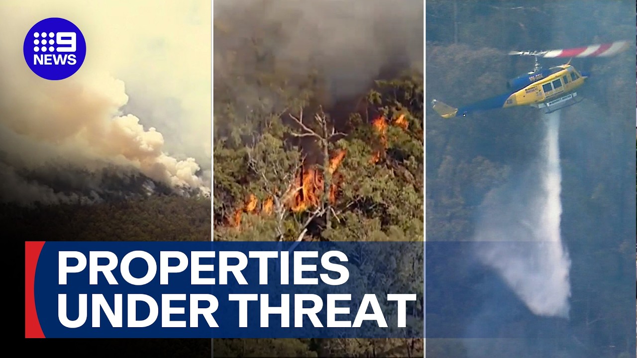 Firefighters battle twin blazes in Queensland’s Lockyer Valley | 9 News Australia