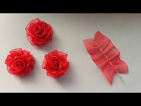 DIY Ribbon Flowers - How to Make Ribbon Roses  - Super Easy Ribbon Making Only with  Needle