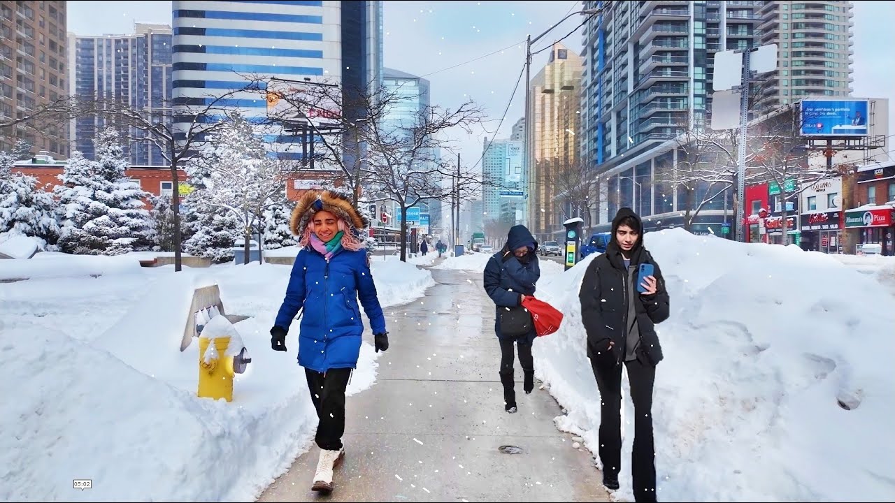 Toronto Canada Snow Walk after Heavy Overnight Snowfall - Yonge Street in North York