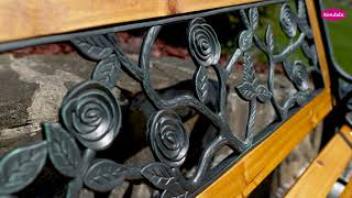 Záhradná lavička, 126cm, kov čierny, masív prírodný, FAIZA