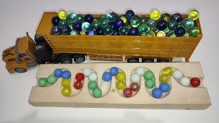 Marble Run Race ASMR #56, HABA Slope, Wooden Track , Colorful Balls, Dump Truck, Garbage Truck