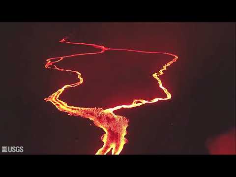 NIGHT AERIAL DRONE VIEW OF KILAUEA LAVA FISSURE #22 - 5/22/18