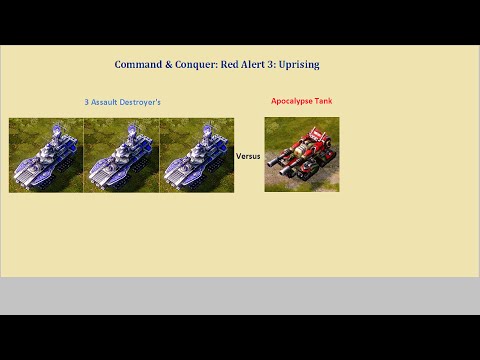 Red Alert 3 Uprising 3 Assault Destroyer's vs Apocalypse Tank