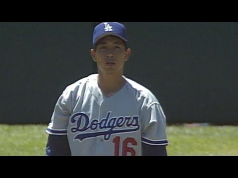 Hideo Nomo records his first K in the Majors