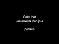 Édith Piaf-Les amants d'un jour-paroles